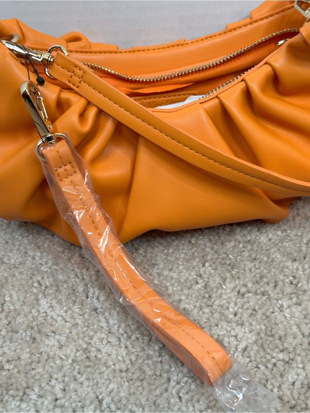 Ruched Orange Shoulder Bag with Gold Hardware - Women - Picture 5 of 7